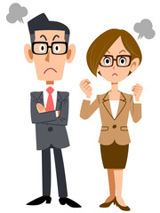 怒りの表情のビジネスマンとビジネスウーマン
