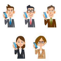 スマートフォンで会話するビジネスパーソンのセットイラスト
