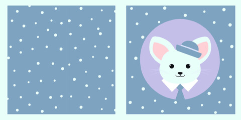 Set Seamless pattern polka dots and cute mouse. Design for clothes for the whole family.