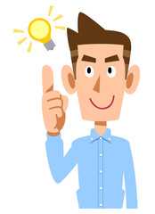 アイデアがひらめく水色のシャツを着た男性
