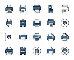 Printer icon set. Collection of high-quality color outline logo for web site design and mobile apps. Vector illustration on a white background.