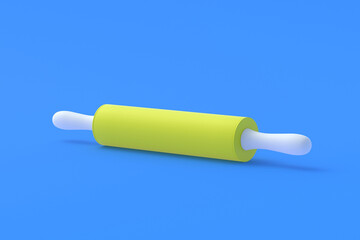 Modern rolling pin on blue background. Culinary equipment. Kitchen accessory. 3d render