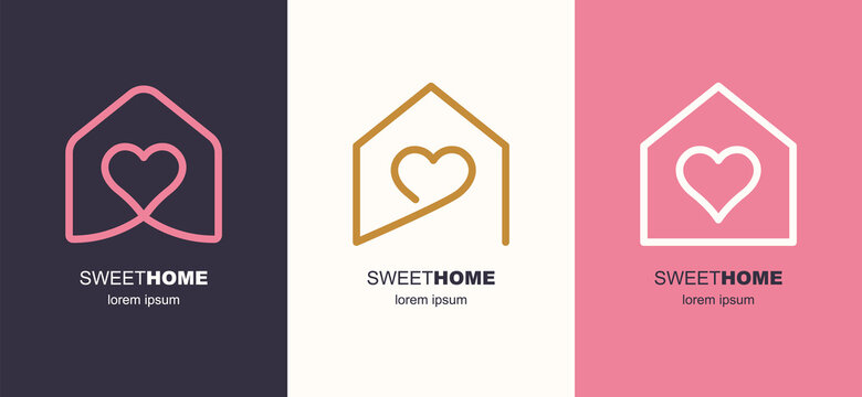 Love House Icon, Home Care Symbol, Sweet Home Heart Sign