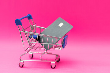 Target Electronic Market. Shopping cart and Credit cards