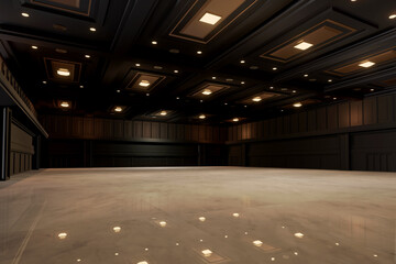 Empty convention hall center .The backdrop for exhibition stands,booth elements. Meeting room for the conference.Big Arena for entertainment,concert,event. ballroom.3d render. - obrazy, fototapety, plakaty