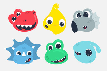 Set of cute dinosaur head cartoon isolated on white background illustration vector. © singtamuang