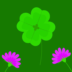 Clover leaf with flowers on a green background. Vector isolated image.