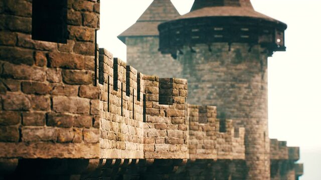 old castle walls at the sunset