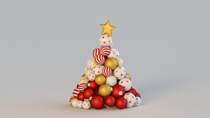 Christmas tree made of baubles 3D render