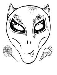 kawaii. alien. coloring page. 