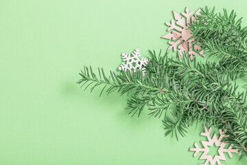 Naklejka na ściany i meble branch of yew on green paper background