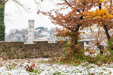 First snow on the hill towns. Between autumn and winter