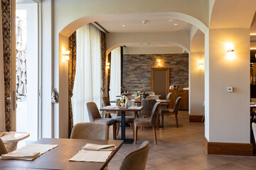 Interior of an empty modern hotel restaurant