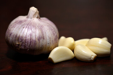 garlic on a wooden background