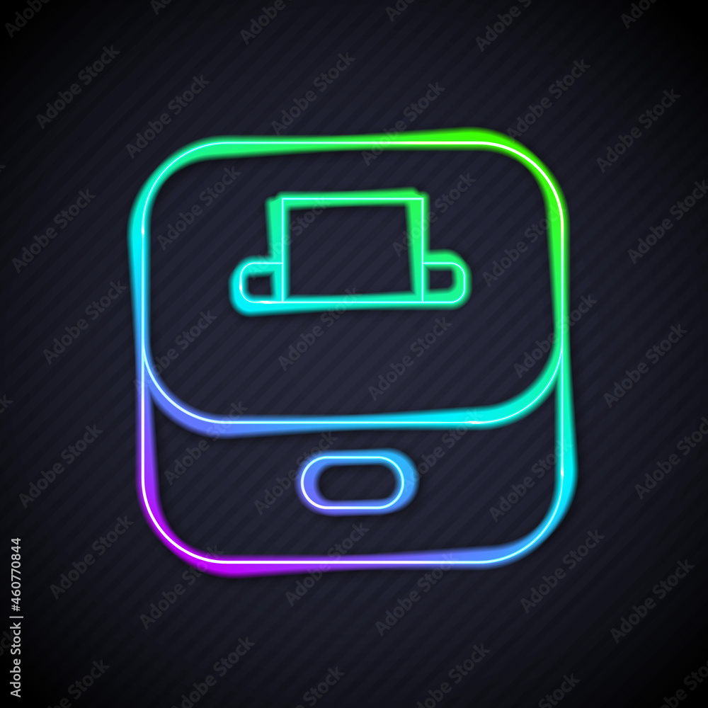 Poster glowing neon line vote box or ballot box with envelope icon isolated on black background. vector