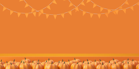 Halloween product mockup background with 3D orange product podium display and pumpkin,3D render illustration