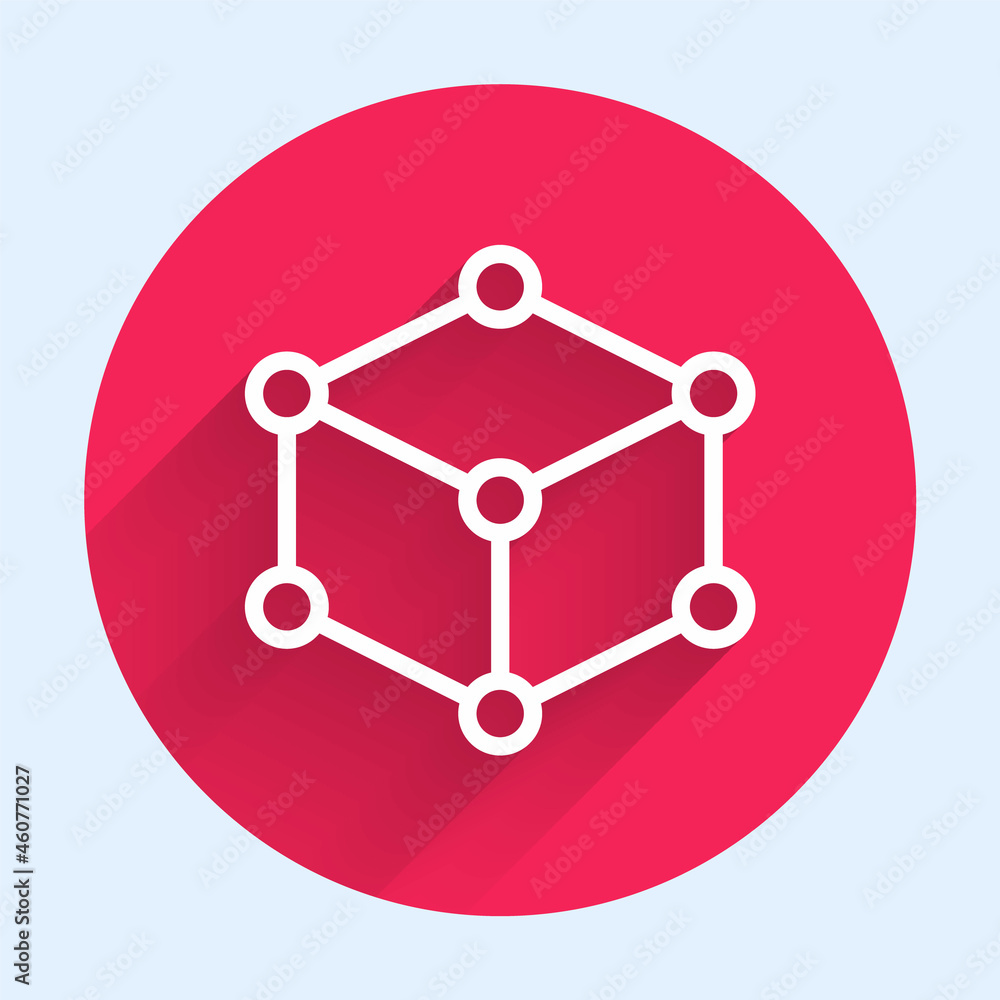 Aufkleber white line isometric cube icon isolated with long shadow. geometric cubes solid icon. 3d square sign