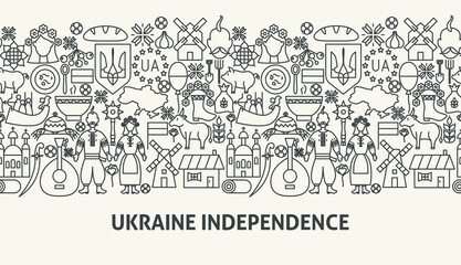 Ukraine Independence Banner Concept. Vector Illustration of Outline Design.