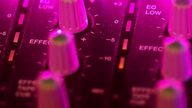 Portative cassette tape studio mixer. Long panorama from left to right.