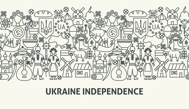Ukraine Independence Banner Concept. Vector Illustration of Outline Design.