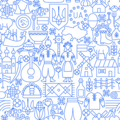 Ukraine Line Seamless Pattern. Vector Illustration of Outline Background.