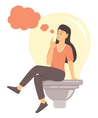 Woman Sit on Big Bulb and Think a Good Idea.