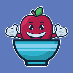 vector illustration of
 apple character 
in a bowl