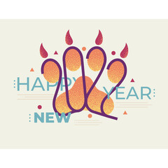 2022 year of the tiger. Tigers paw footprint with the numbers 2022 and the inscription Happy New Year. Vector illustration.