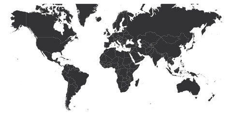 Map of World. Mercator projection. High detailed political map of countries and dependent territories. Simple flat vector illustration © pyty