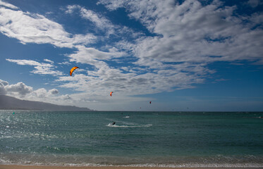 Sea view, nature background. Azure beach with and clear ocean water at sunny day.