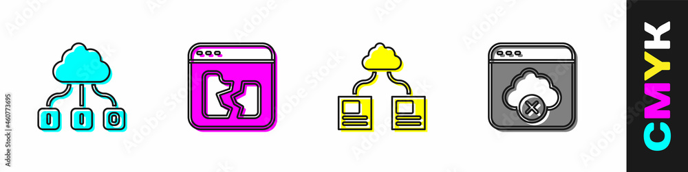 Poster set cloud technology data transfer, broken file, and failed access cloud storage icon. vector