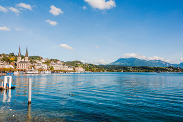 Luzern, Hofkirche, Sankt Leodegar, Vierwaldstättersee, Seeufer, Altstadt, Stadt, Altstadthäuser, Sommer, Herbst, Schweiz