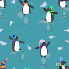 pattern funny penguins ride on ice