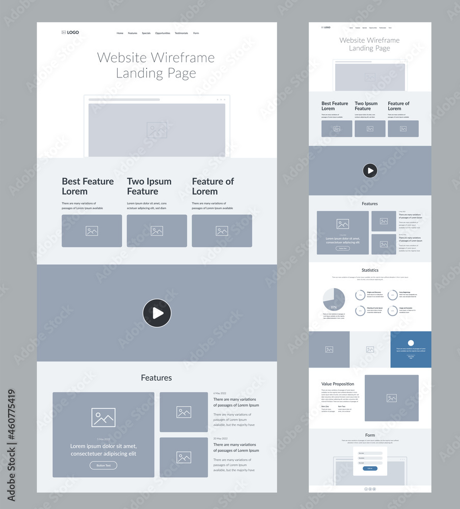 Poster website design template. landing page wireframe.