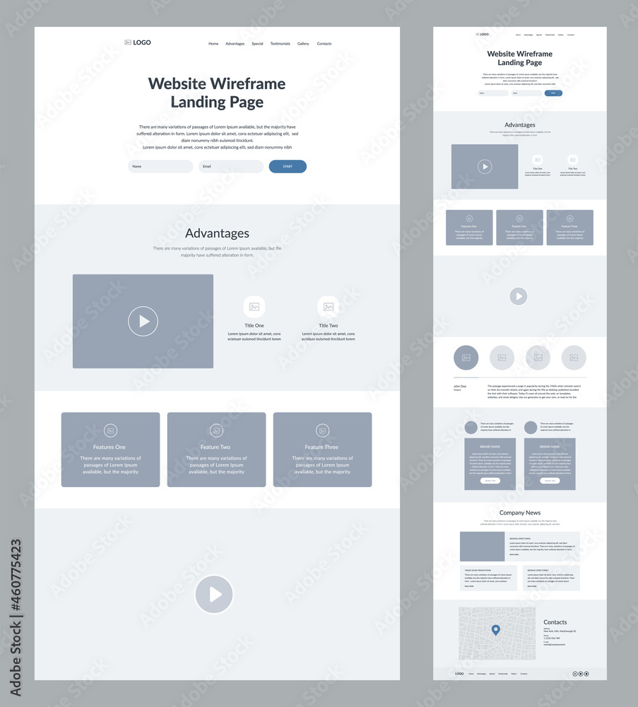 Poster website design template. landing page wireframe.