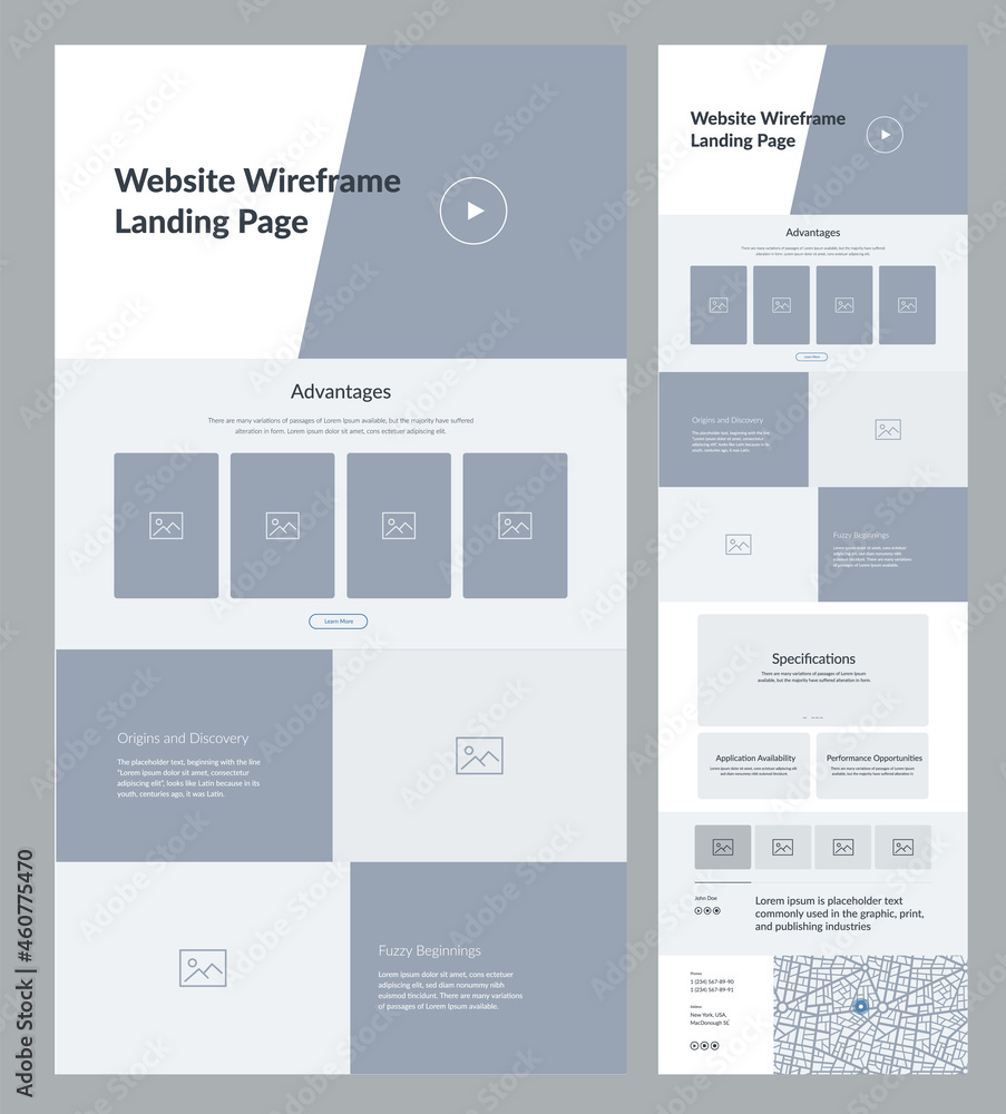 Sticker website design template. landing page wireframe.