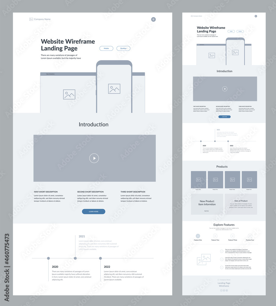 Canvas Prints website design template. landing page wireframe.