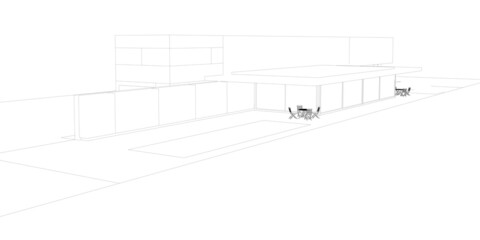 Contour of a cottage from black lines isolated on a white background. Vector illustration