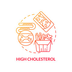 High cholesterol concept icon. Hypertension cause abstract idea thin line illustration. Elevated blood pressure. Plaque in arteries. Unhealthy fats intake. Vector isolated outline color drawing
