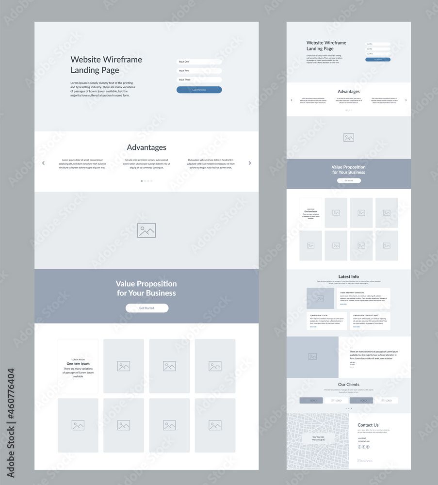 Poster website design template. landing page wireframe.