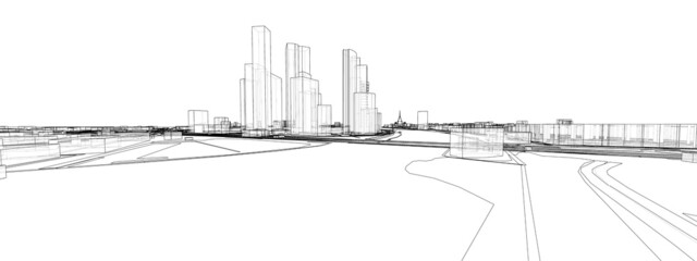 Vector 3d urban landscape. Buildings and roads