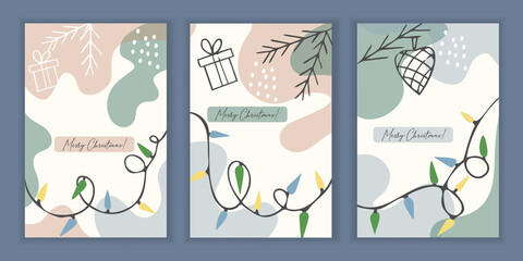 Set of 3 holiday templates for a greeting card or invitation for Christmas and New Year