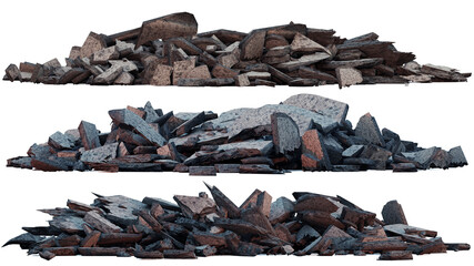 rubble heaps, set of piles of concrete debris isolated on white background  - obrazy, fototapety, plakaty