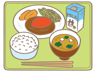社食・給食（ハンバーグ定食）　School lunch・Hamburger set meal