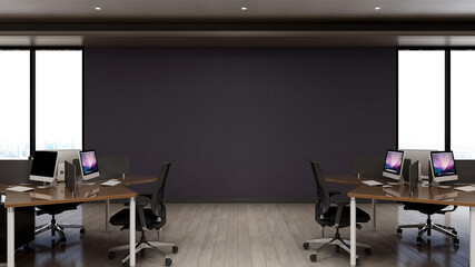 Fototapeta premium office area with blank wall 3d design interior