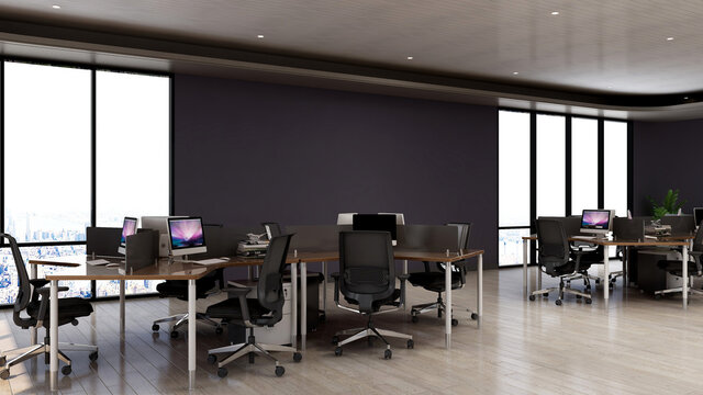 Office Area With Blank Wall 3d Design Interior