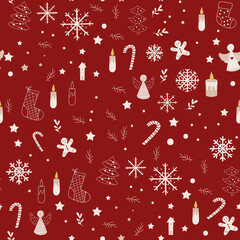 Naklejka premium Christmas seamless pattern with decor elements. Vector illustration.