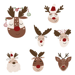 Christmas Clipart with reindeers. Vector illustration.