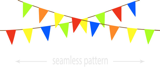 Fototapeta premium Flags on the rope. Seamless decoration of holidays, festivals, postcards, cards, birthday. Vector.