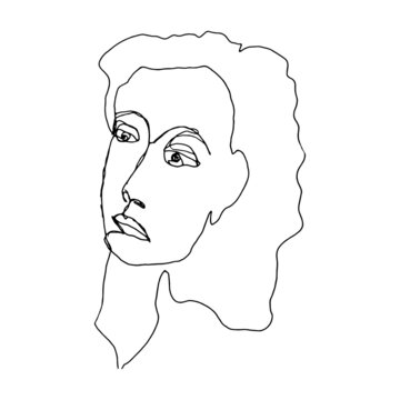 Human portrait line drawing. Sketch of an unattractive, plain looking abstract person. Digitally created illustration of a fictive person.